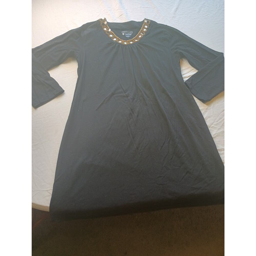 Coolibar Women's Dress UPF 50+ Protection Large 3/4 sleeve Black Beaded Vacation